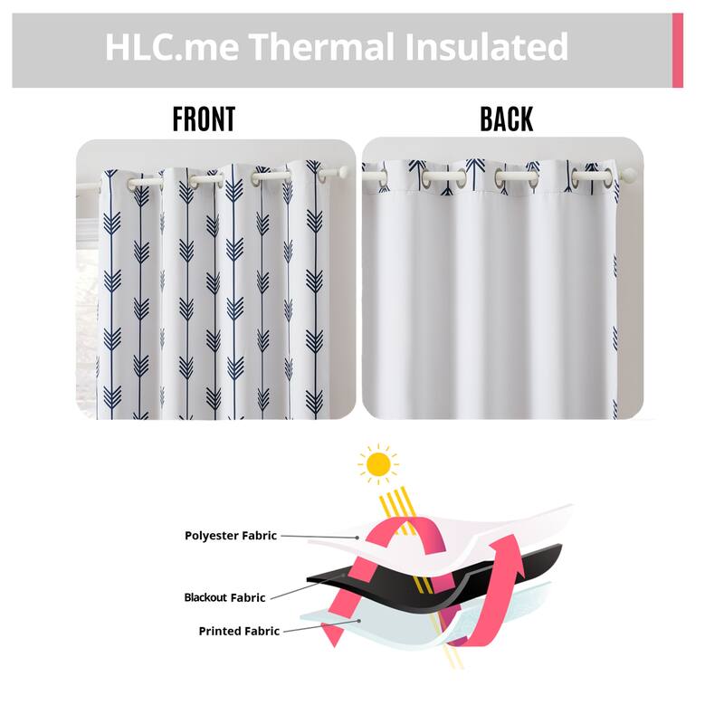 HLC.me Arrow Thermal Room Darkening Blackout Energy Efficient Window Curtain Grommet Panels - Set of 2