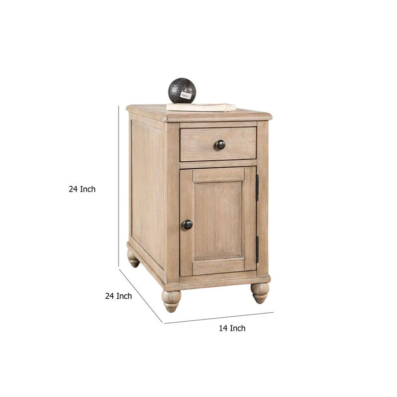 Cherie Side End Table, 1 Drawers 1 Door, Light White Wash, 24 Inch