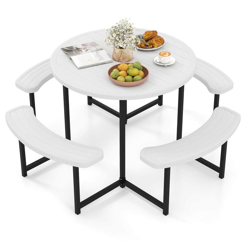 Costway Round Picnic Table Bench Set with 4 Benches Umbrella Hole All - See Details