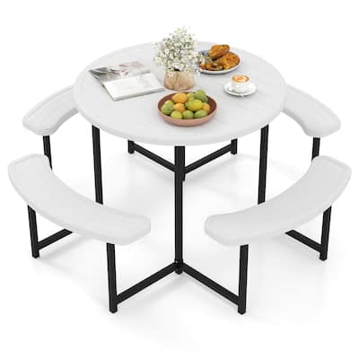 Costway Round Picnic Table Bench Set with 4 Benches Umbrella Hole All - See Details