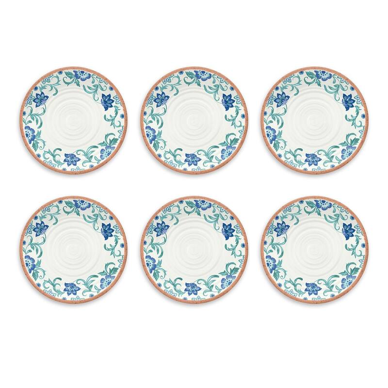 Abode Homewares by TarHong Rio Turquoise Floral Dinner Plate, 10.5 x 0.9", Set of 6