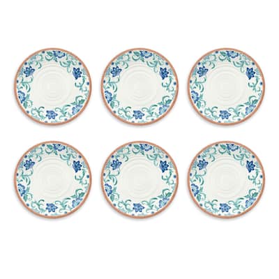Abode Homewares by TarHong Rio Turquoise Floral Dinner Plate, 10.5 x 0.9", Set of 6