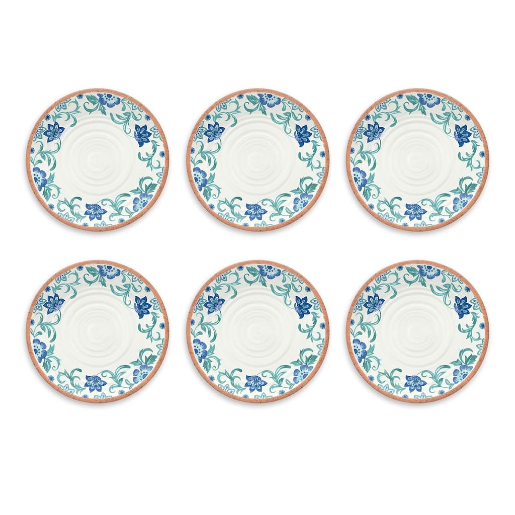Abode Homewares by TarHong Rio Turquoise Floral Dinner Plate, 10.5 x 0.9", Set of 6