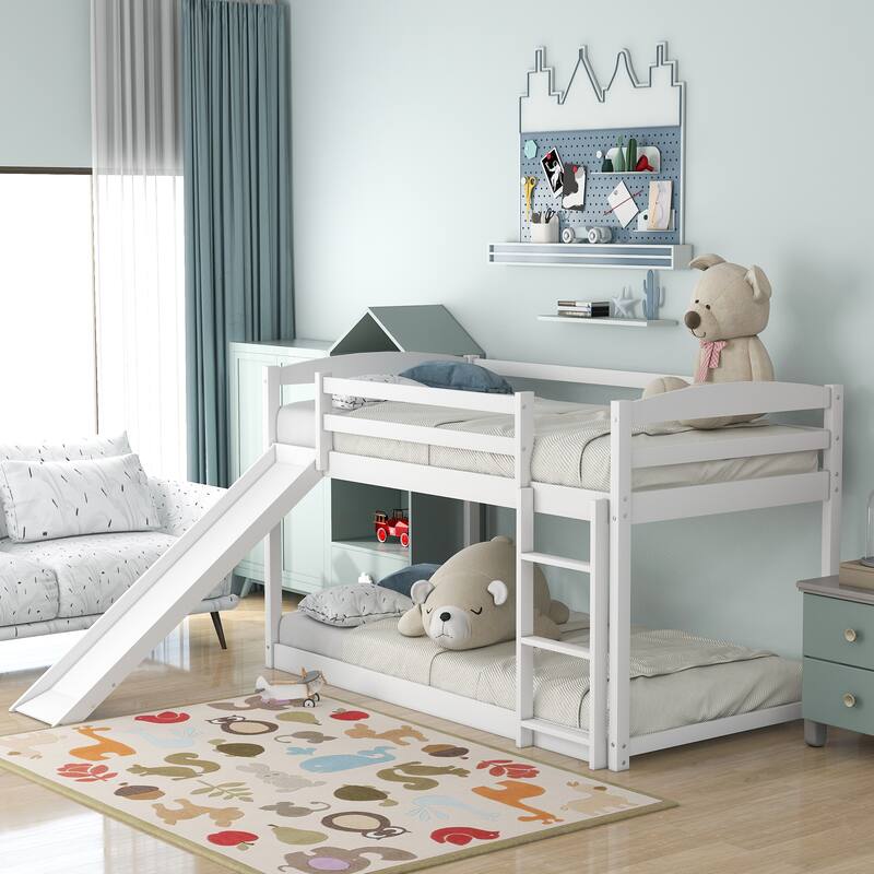 Twin over Twin Bunk Bed with Convertible Slide and Ladder, Space-Saving Design