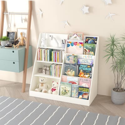 4 Tier Wooden Kids Bookshelf and Toy Storage Organizer, Bookcase Display Stand, Nursery for Kids, Children, Toddlers 