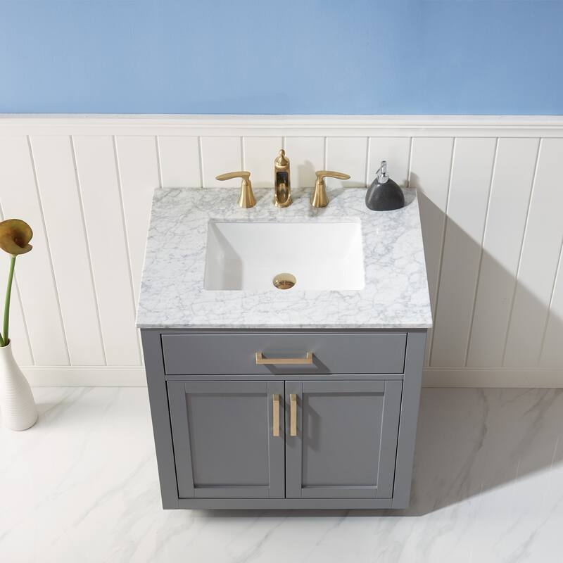 Altair Ivy Single Bathroom Vanity Set and Carrara White Countertop without Mirror