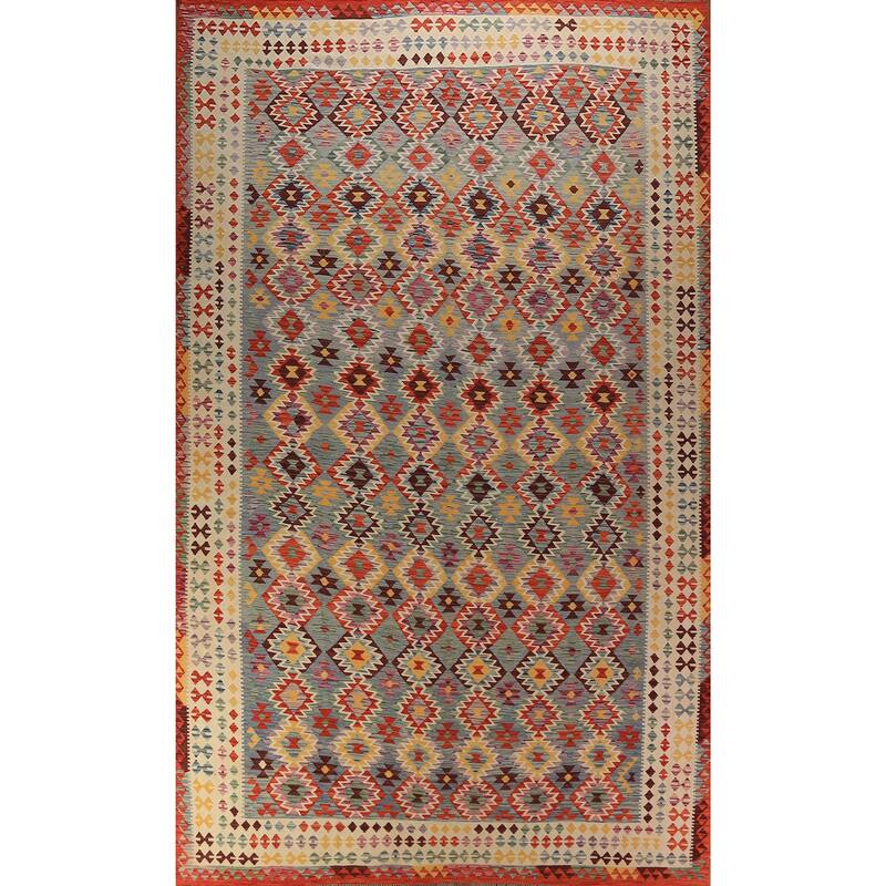 Kilim Oriental Large Rug Flatweave Tribal Wool Carpet - 9'10"x 16'3"