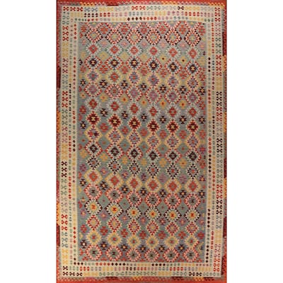 Kilim Oriental Large Rug Flatweave Tribal Wool Carpet - 9'10"x 16'3"