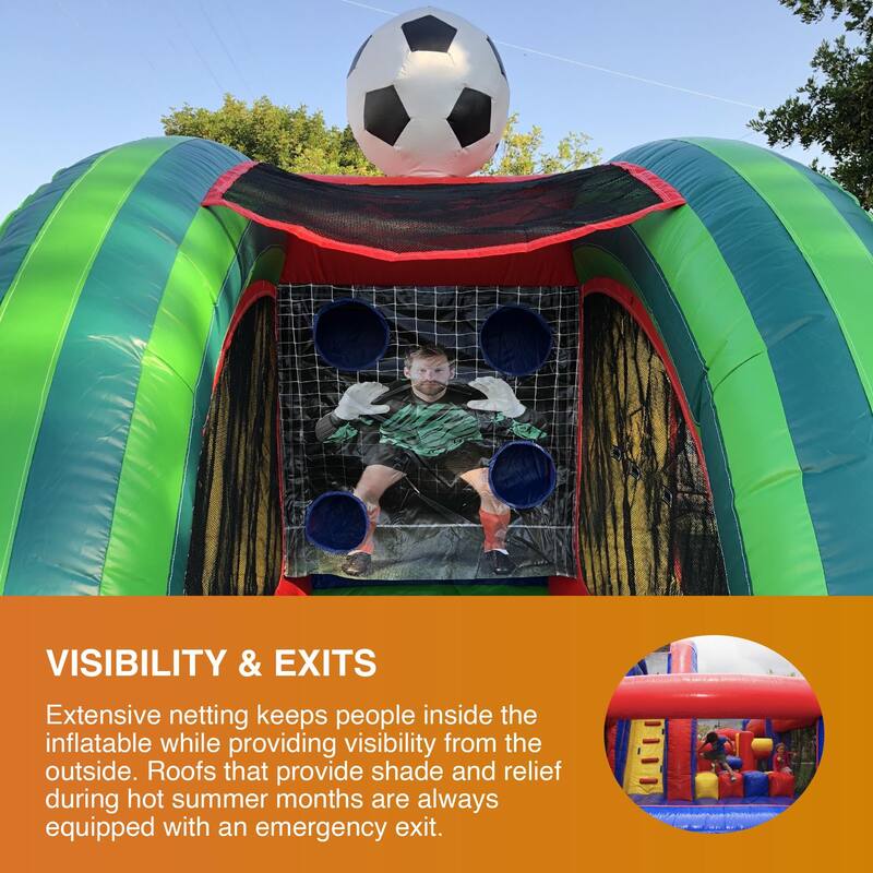 JumpOrange Soccer Target Game Inflatable for Kids and Adults (with Blower and Foam Ball) - 14'L x 9'W x 12'H