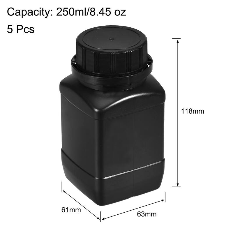 Plastic Lab Chemical Reagent Bottle, 1000ml/ 34oz Storage Bottles, Black 5pcs - 250ml/ 8.45oz