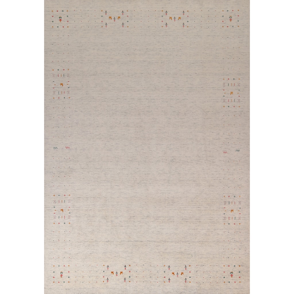 Tribal Ivory Gabbeh Indian Area Rug Handmade Wool Carpet - 8'9"x 11'7"