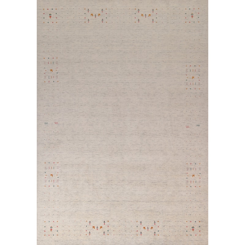 Tribal Ivory Gabbeh Indian Area Rug Handmade Wool Carpet - 8'9"x 11'7"