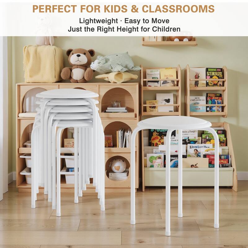 Javlergo Set of 6 Stackable Backless Stools PVC Padded Round Seats with Metal Frame Indoor Outdoor Use for Kitchen Livingroom