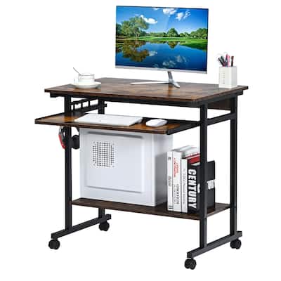 Portable Rolling Computer Desk Cart with Keyboard Tray