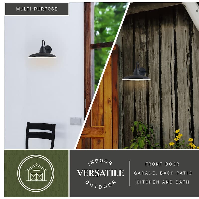 Tucson 1 Light Integrated LED Black and White Farmhouse Outdoor Wall Lantern Metal Shade