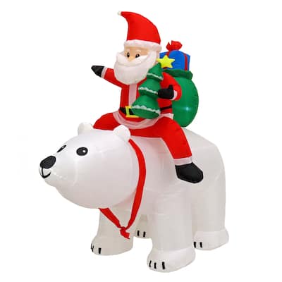 National Tree Company 6 ft. Inflatable Santa Riding Polar Bear - 6 ft