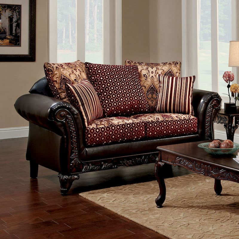 Mestra Traditional Brown Faux Leather 2-Piece Sofa Set by Furniture of America