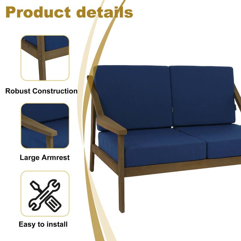 Outdoor Teak Wood Slat Back Patio Loveseat Sofa