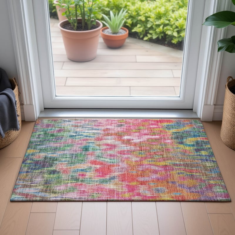 Machine Washable Indoor/Outdoor Modern Watercolor Chantille Rug