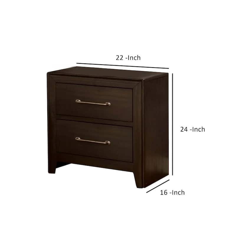 Walnut Brown 2 Drawer 22 in. W Nightstand with Sturdy Drawer Pulls