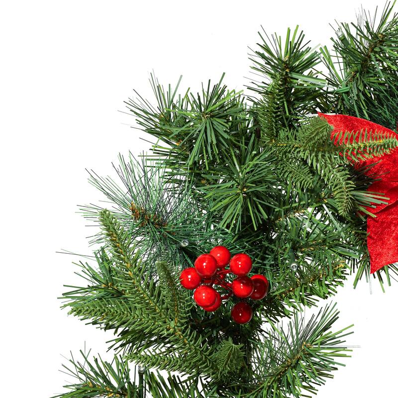 Glitzhome Set of 2/4 6ft Pre-Lit Flocked Greenery Pine White Poinsettia Christmas Garland