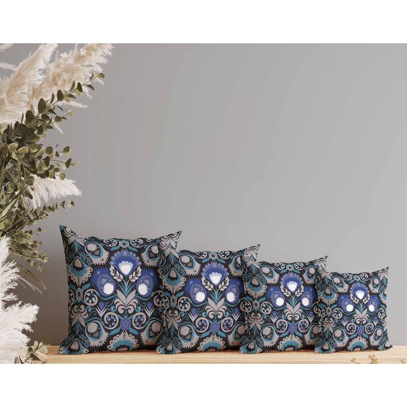 Whimsical Cat Eye Faux Suede Reversible Throw Pillow Black and Blue