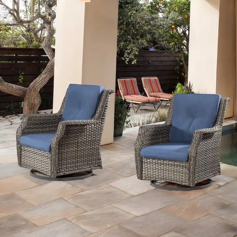 Cozywor Wicker Patio Outdoor Lounge Chair Swivel Rocking Chair (Set of 2)
