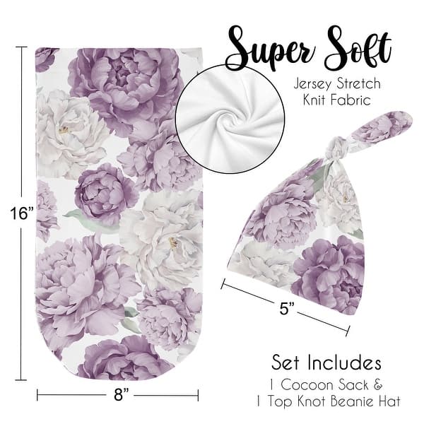Sweet Jojo Designs Lavender Purple Boho Shabby Chic Floral Girl Baby Cocoon and Beanie Hat Sleep Sack 2p Set Bohemian Watercolor