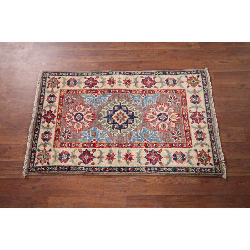 Traditional Kazak Oriental Foyer Rug Hand-Knotted Wool Carpet - 1'11" x 3'0"