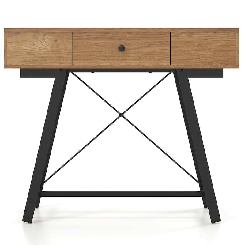 Rustic Brown and Black Vanity Desk with Flip Top Mirror Charging Station and Storage Makeup Table or Computer Desk