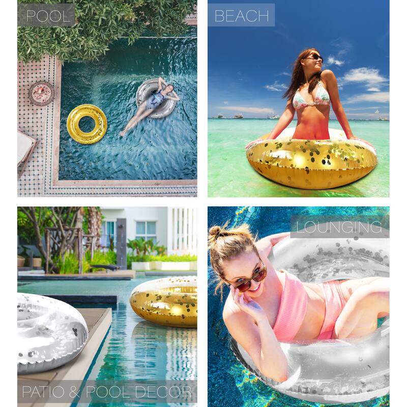 Mozlly Bundle of Silver And Gold Inflatable Pool Float Tubes Set of 2 - 37 x 37 x 9.5 inches