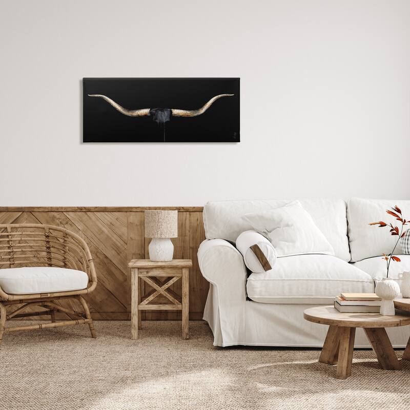 Stupell Bull Horns Shadow Black Brown Animal Painting Canvas Wall Art
