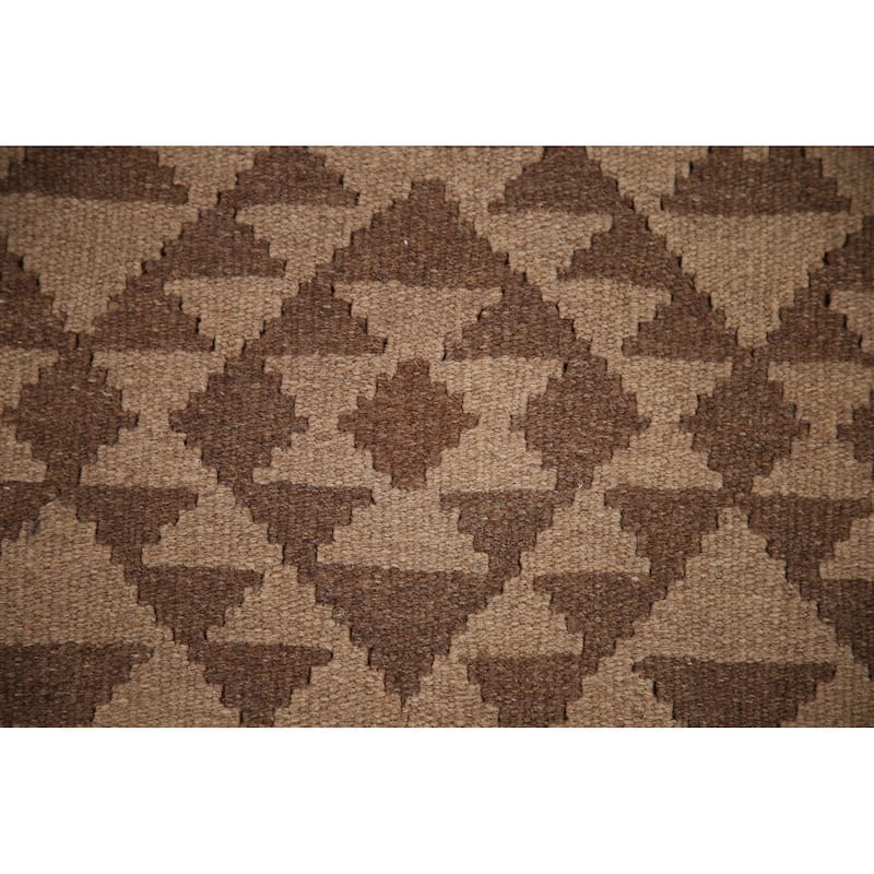 Geometric Kilim Brown Area Rug Flat-weave Wool Carpet - 6'6" x 10'0"