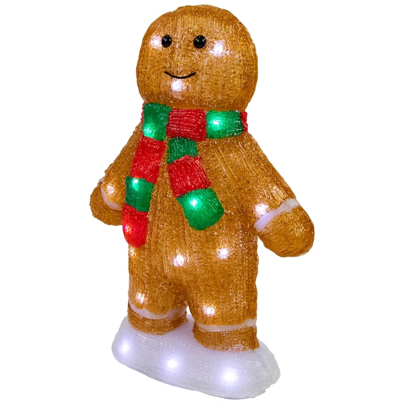 14" LED Acrylic Gingerbread Man Scarf Outdoor Christmas Decoration - Brown