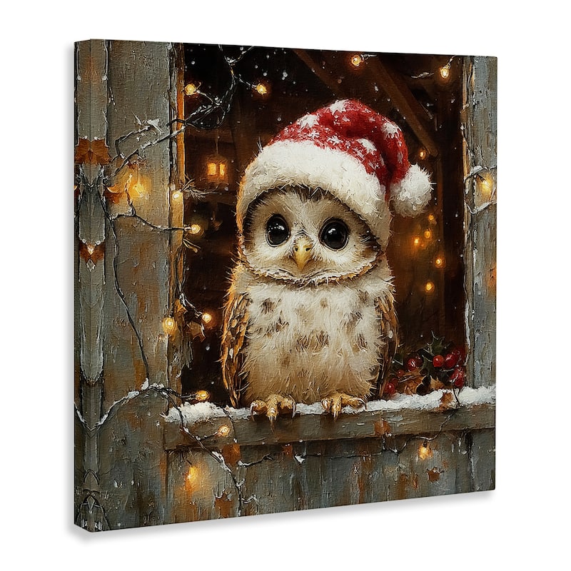 Stupell Festive Owl with Holiday Lights Canvas Wall Art Design By Riley B