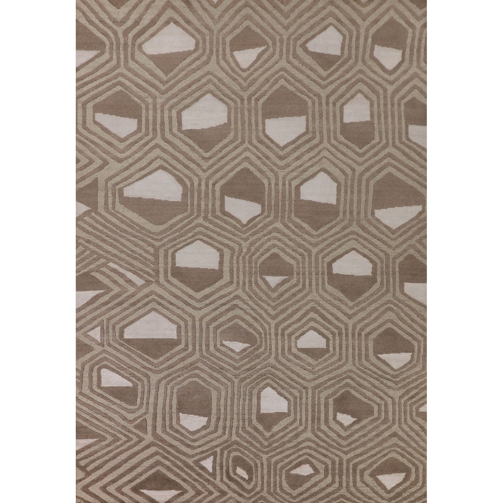 Geometric Indo Modern Area Rug Handmade Wool Carpet - 8'11"x 11'9"