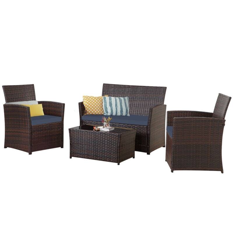 4 PCS Wicker Sectional Seating Sofa Set for Outside Balcony