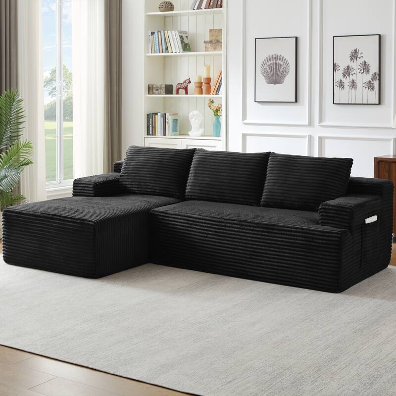 Rossetta L-Shaped Left-Facing Modular Classic Corduroy Fabric Striped Sectional Sofa with Deep Seat