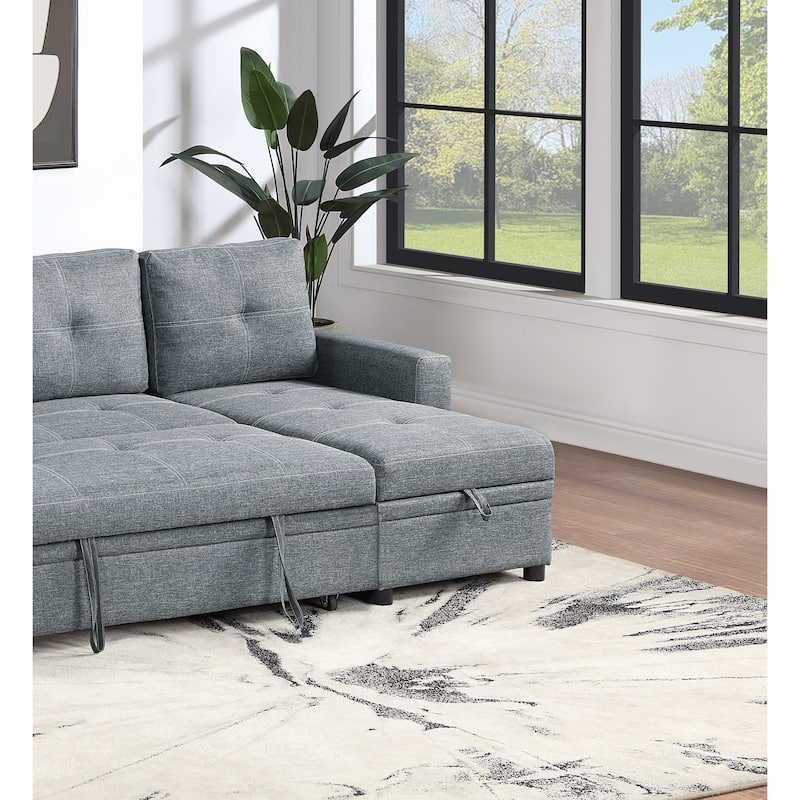 Modern Black Gray Sectional Sofa with Pull-Out Bed and Storage Chaise