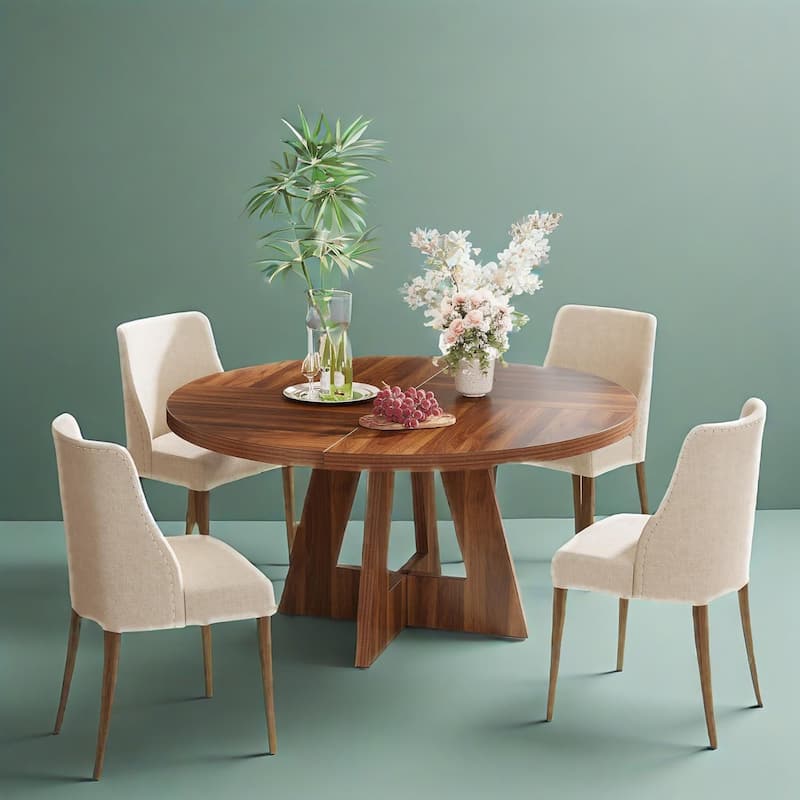 MDF Round Dining Table with Sturdy Pedestal Base - 47.24” x 47.24” x 29.53”