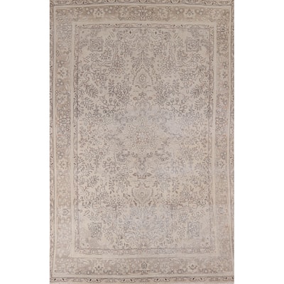Distressed Muted Tabriz Vintage Persian Area Rug Handmade Wool Carpet - 6'6" x 9'11"
