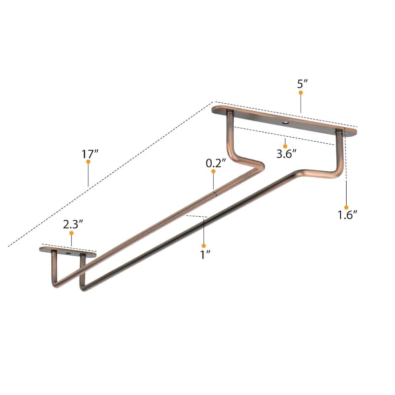 Wallniture Brix Stemware Wine Glass Rack Under Cabinet Storage Metal Glass Hanger (Set of 2)