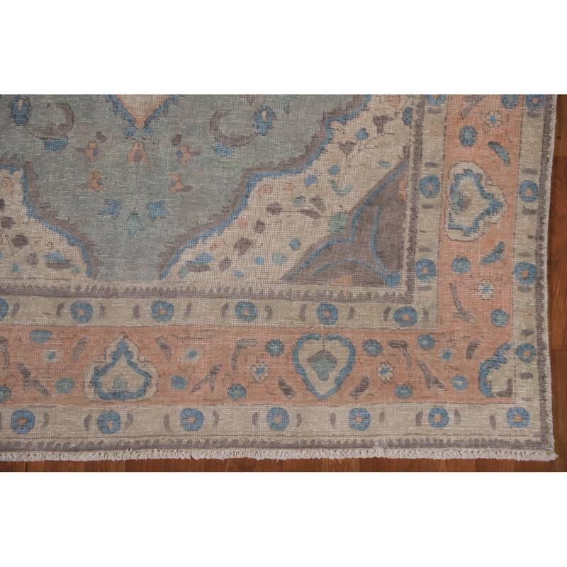Hand Knotted Oriental 100% Wool Carpet Traditional Medallion Greys & Charcoal Tabriz Area Rug - 9' 6'' X 6' 2''