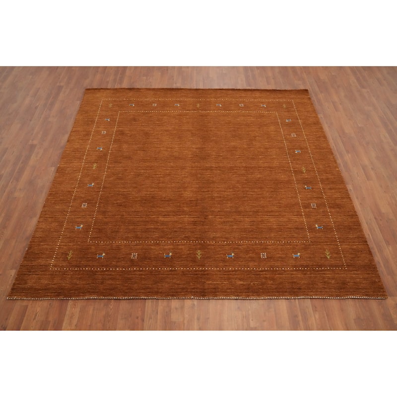 Hand Knotted Oriental 100% Wool Carpet Tribal Animal Pictorial Brown Gabbeh Area Rug - 8' 0'' X 8' 3''