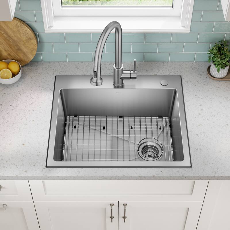KRAUS Fairlane Drop In Top Mount 18 Gauge Stainless Steel Kitchen Sink