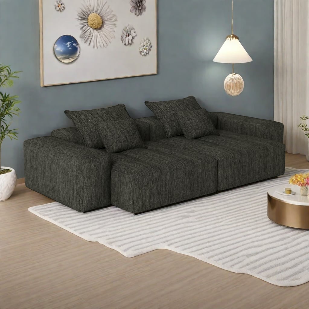 113.39" Chenille Modular 4-Seater Sofa, Sparkling Tufted Design, Non-Slip Base