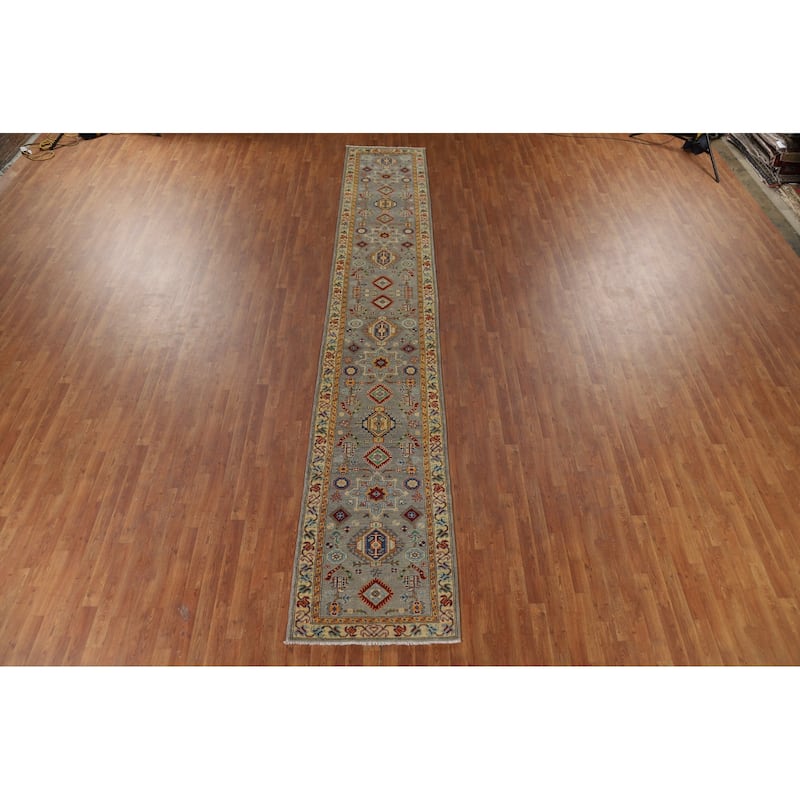 Kazak Oriental Runner Rug Hand-Knotted Wool Carpet - 2'8" x 16'4"