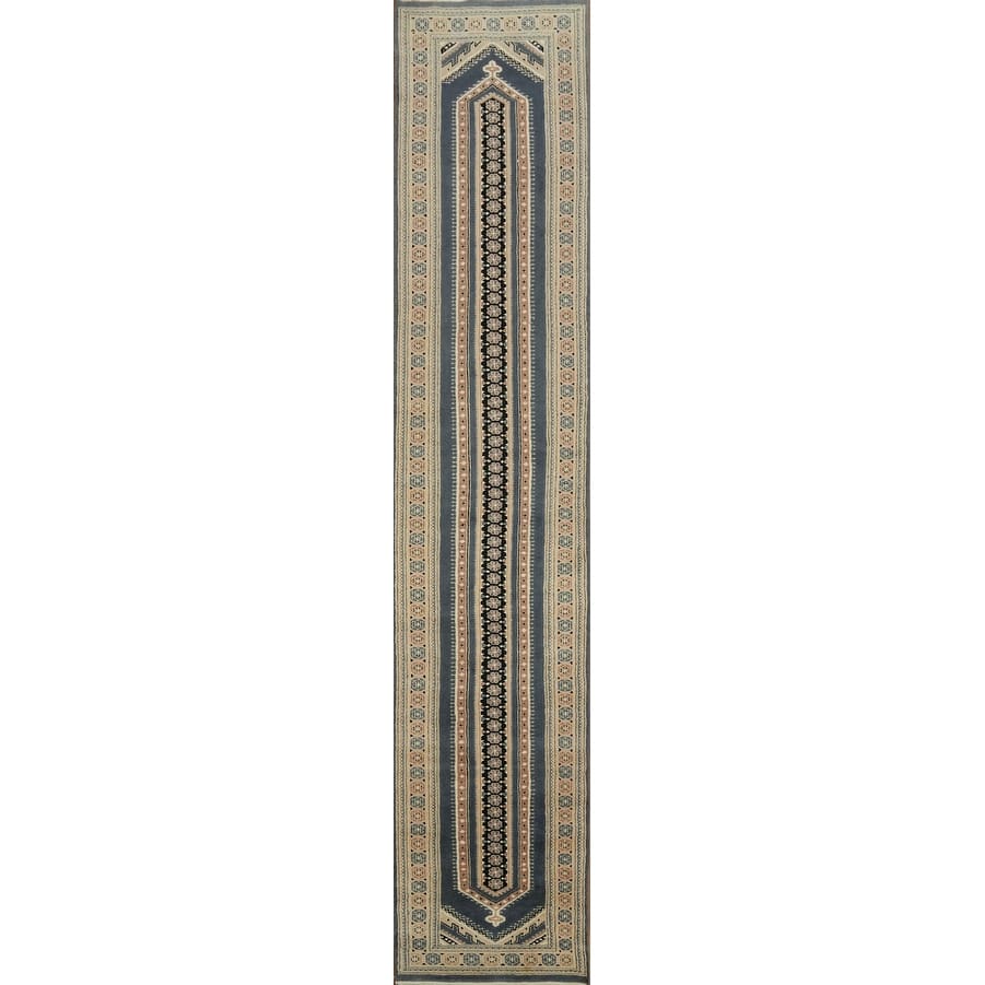 Hand Knotted Oriental 100% Wool Carpet Traditional Tribal Multi-Colored Bokhara Runner Rug - 13' 0'' X 2' 7''