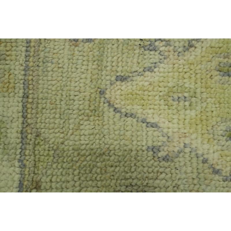 Handmade Green Oushak Vegetable Dye Area Rug, Floral Geometric Carpet - 10' 2'' X 7' 11''