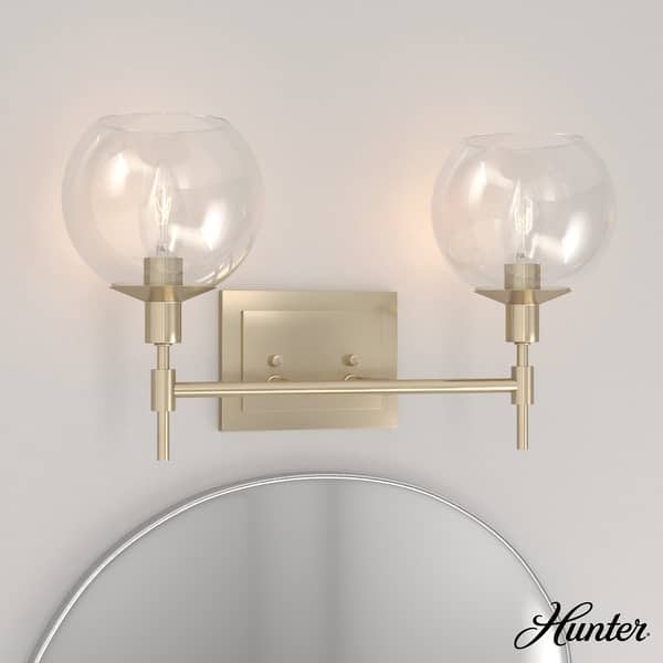 slide 2 of 11, Hunter Xidane Vanity Wall Light - Bathroom, Mid Century Modern, Glam - Clear glass 2 Light - Alturas Gold-Clear Glass